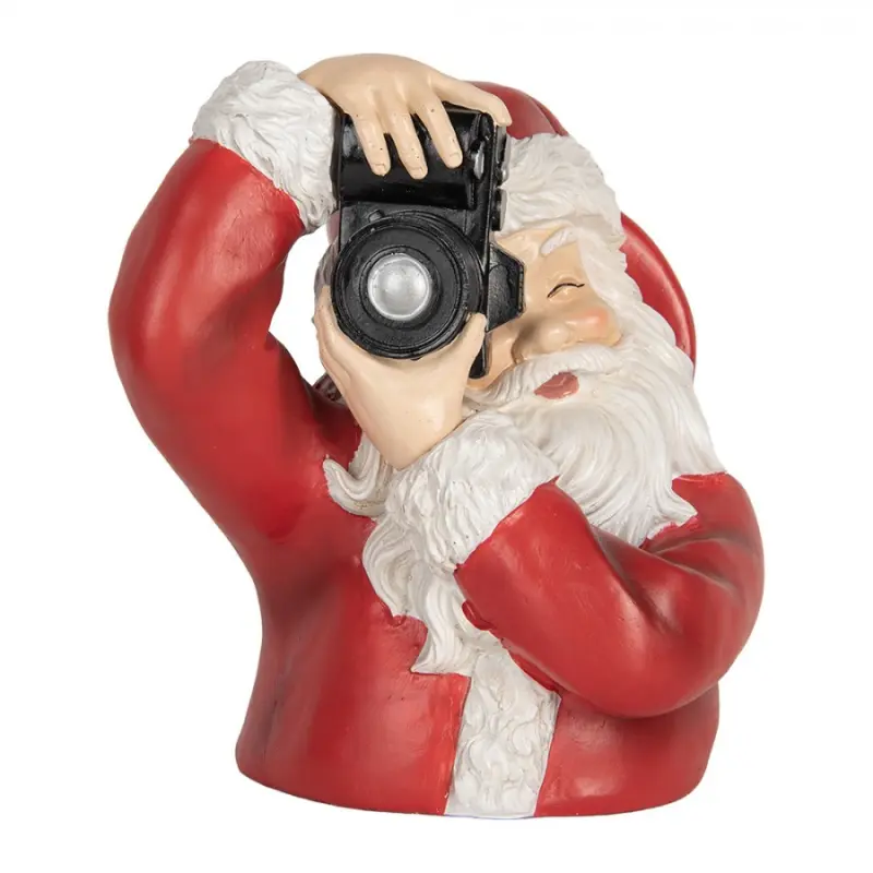 Červená plastová vánoční dekorace Santa Claus s foťákem – 21x17x22 cm