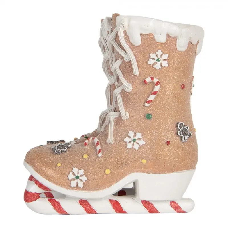 Hnědá perníková dekorace brusle Ice skates - 19*14*20 cm Clayre & Eef