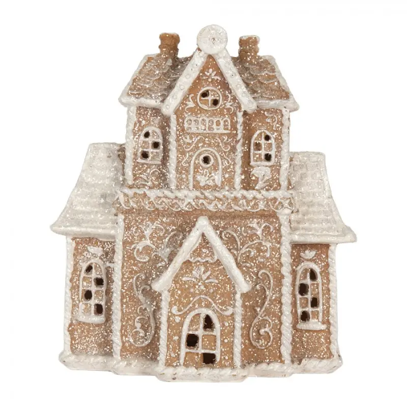 Hnědá plastová perníková chaloupka s LED světlem – 18x9x20 cm