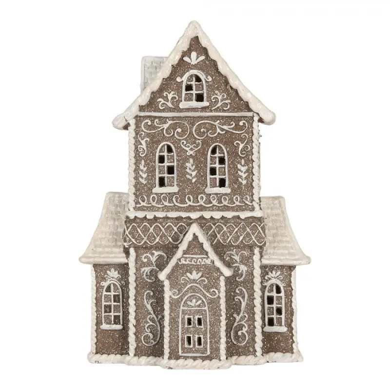Hnědá plastová perníková chaloupka s LED světlem – 23x11x33 cm