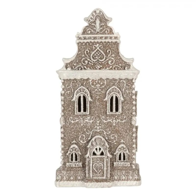 Hnědá plastová perníková chaloupka s LED světlem – 17x15x35 cm_1