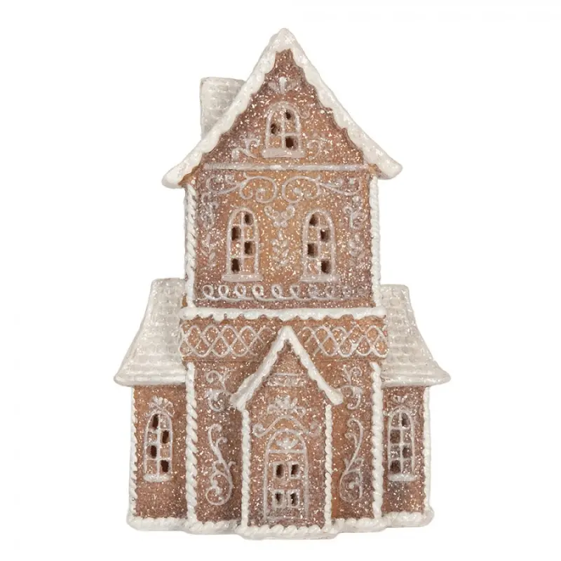 Hnědá plastová perníková chaloupka s LED světlem – 16x8x23 cm
