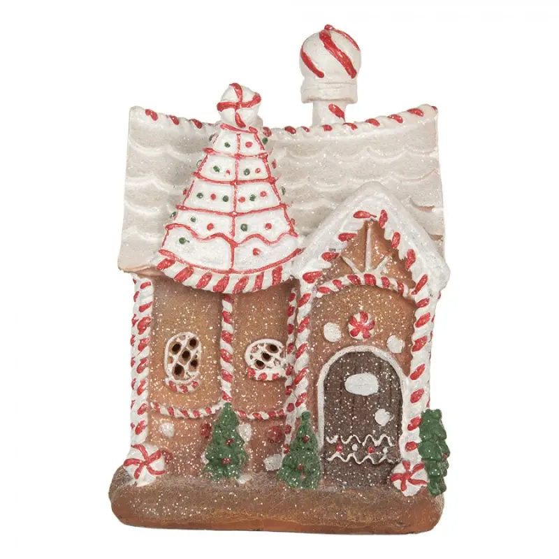 Hnědá plastová perníková chaloupka s LED světlem – 16x12x23 cm