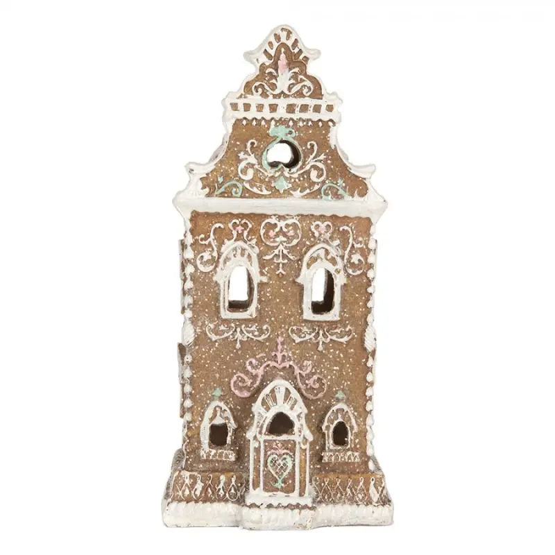 Hnědá plastová perníková chaloupka s LED světlem – 9x7x18 cm