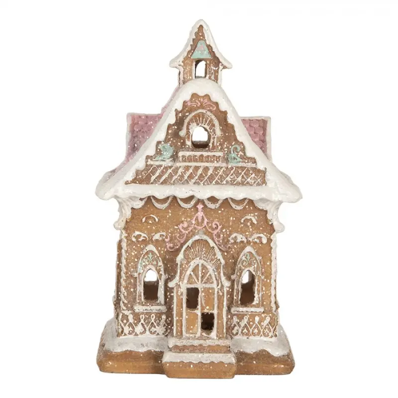 Hnědá plastová perníková chaloupka s LED světlem – 9x10x15 cm