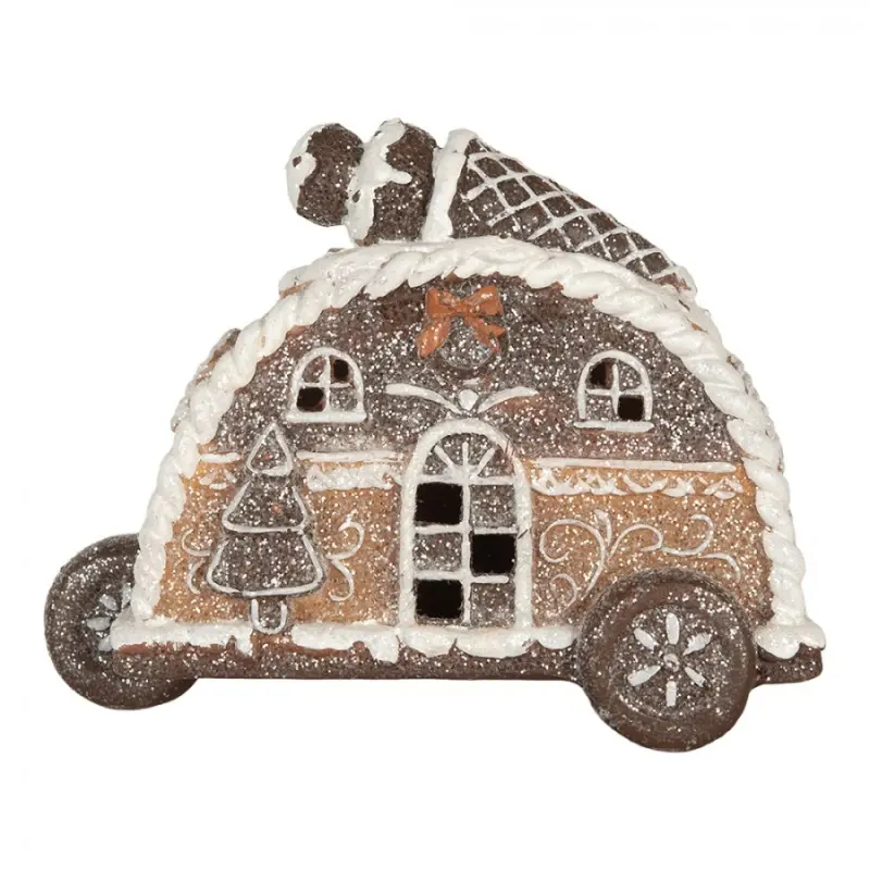 Hnědý plastový domeček s LED světlem – 21x11x16 cm