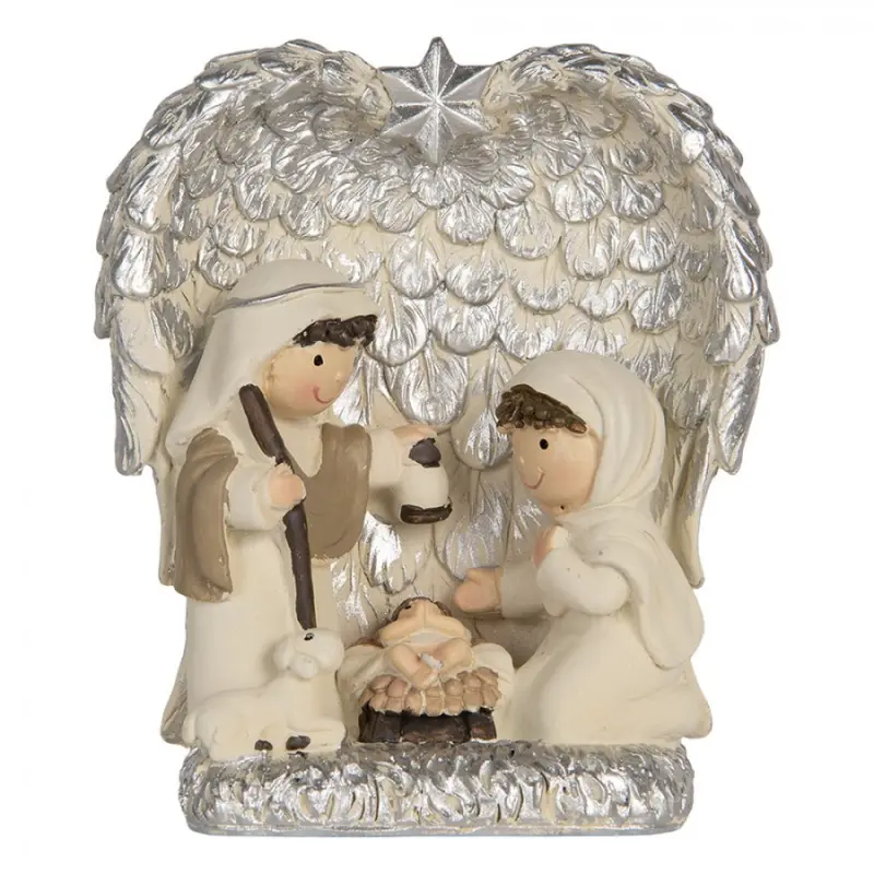 Stříbrná antik vánoční dekorace Betlém v andělských křídlech - 12*6*13 cm Clayre & Eef
