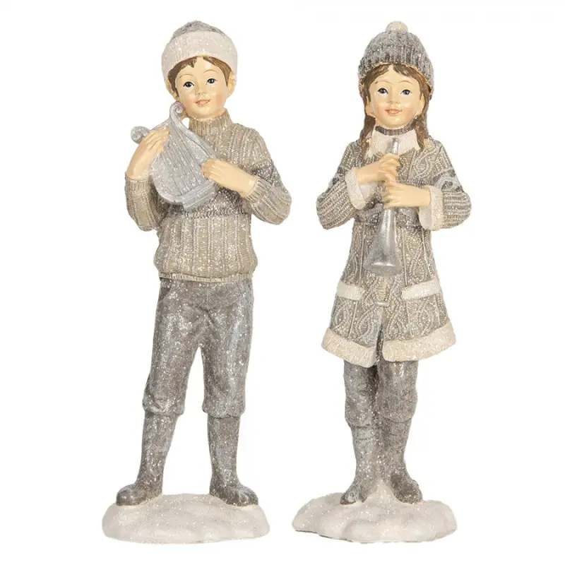 Sada 2 šedých plastových dekorativních figurek děti – 8x7x22 cm