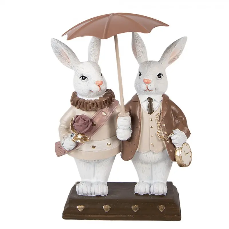 Dekorace králíčci s nůší a deštníkem - 13*6*16 cm Clayre & Eef