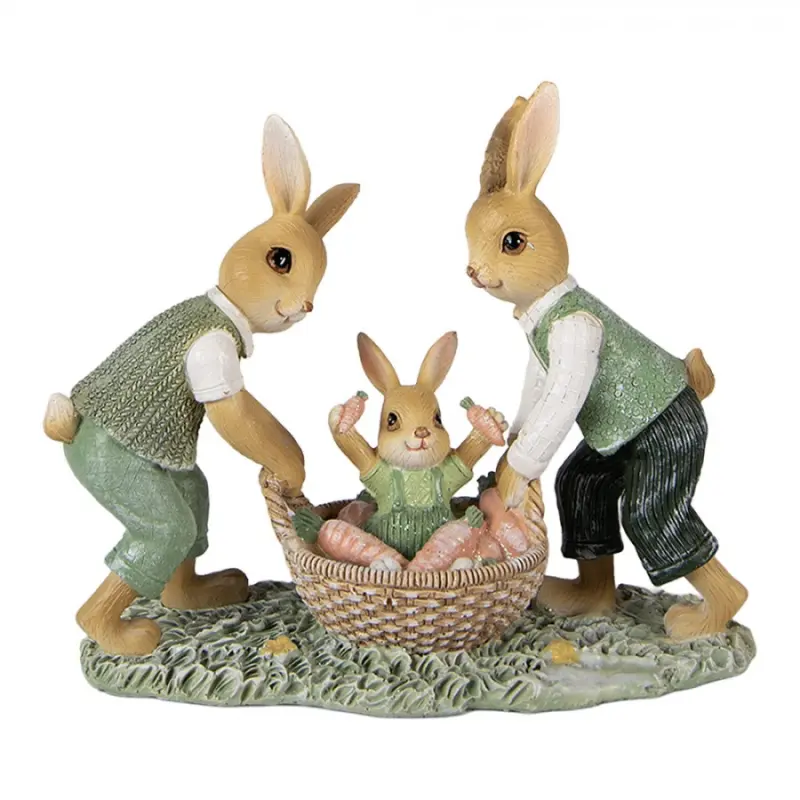 Dekorace králíčci s košíkem s mrkvemi  - 17*7*14 cm Clayre & Eef