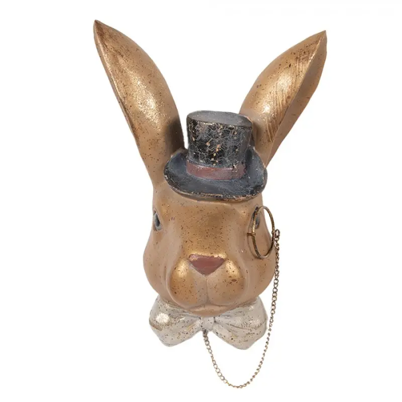 Nástěnná dekorace hnědá zaječí hlava s kloboukem - 17*11*25 cm Clayre & Eef