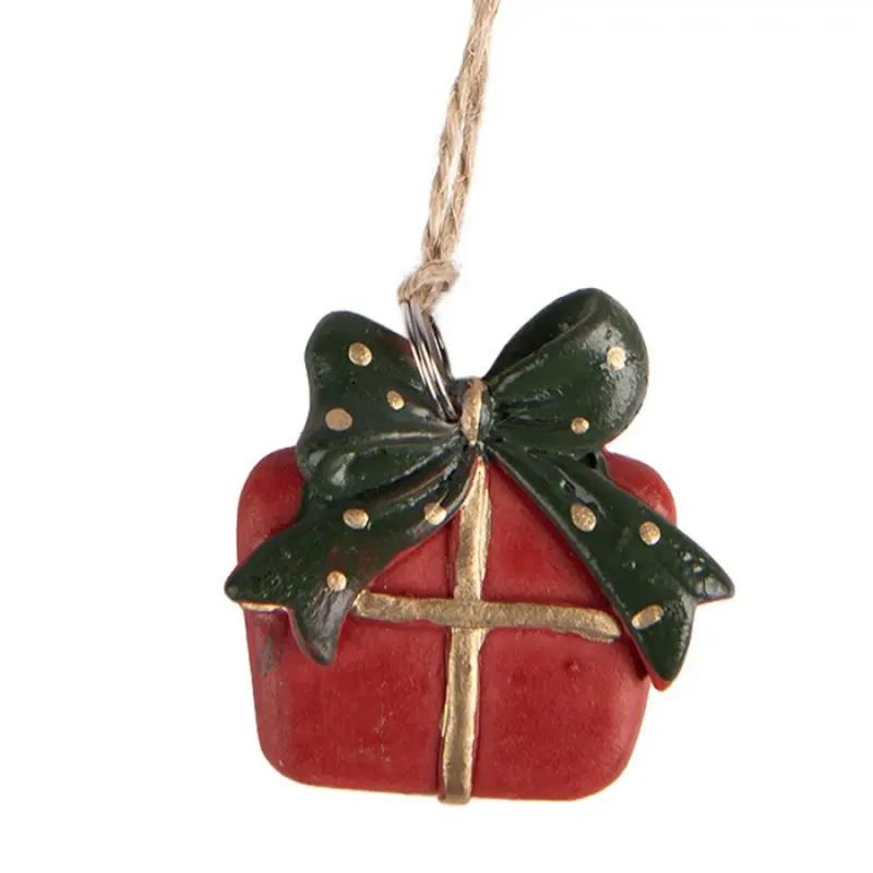 Červená plastová vánoční ozdoba dárek – 4x1x4 cm