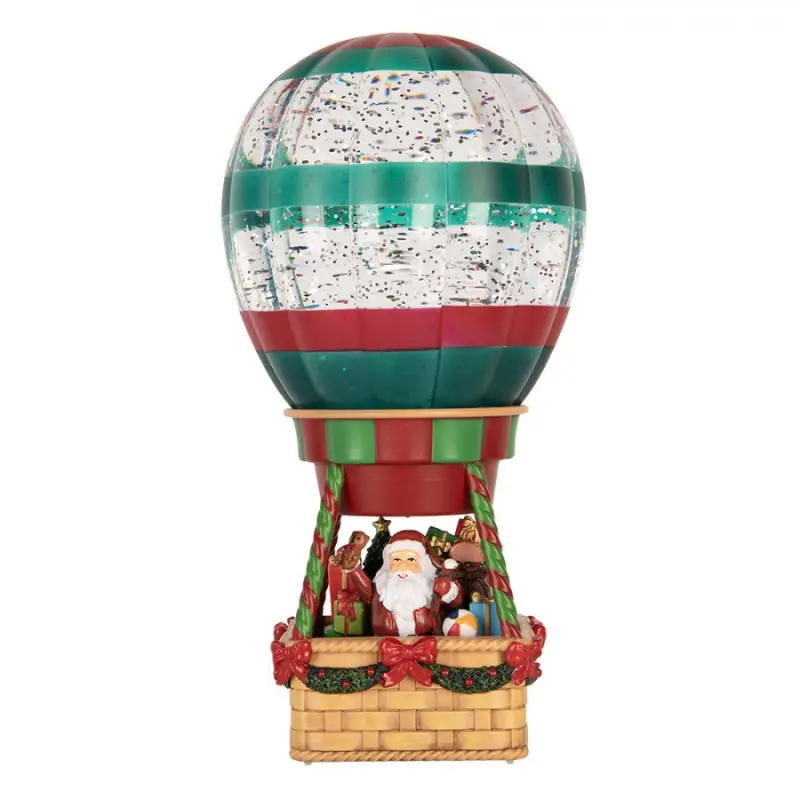Hnědá plastová vánoční dekorace horkovzdušný balón s LED světlem a hudbou – 13x13x25 cm