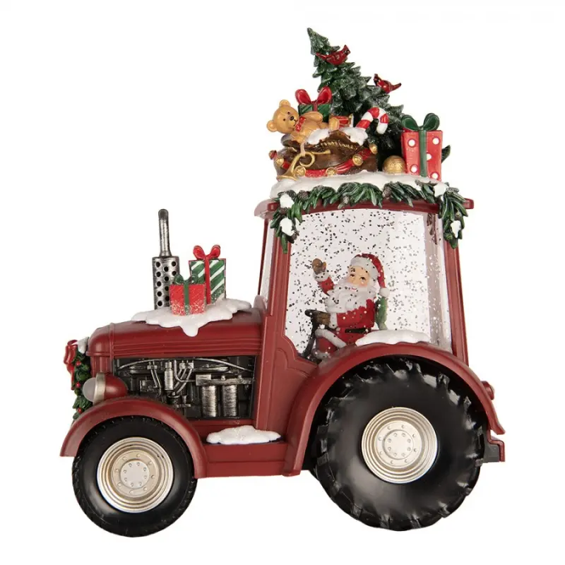 Červená plastová vánoční dekorace traktor s LED světlem a hudbou – 21x13x25 cm