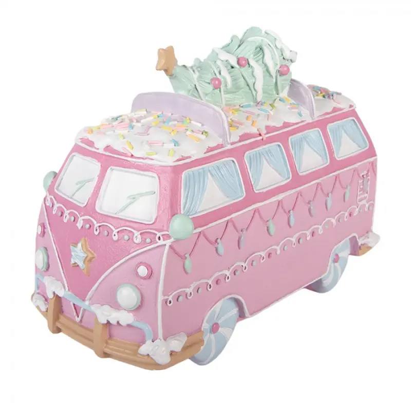 Růžová plastová dekorativní figurka autobus – 26x13x19 cm