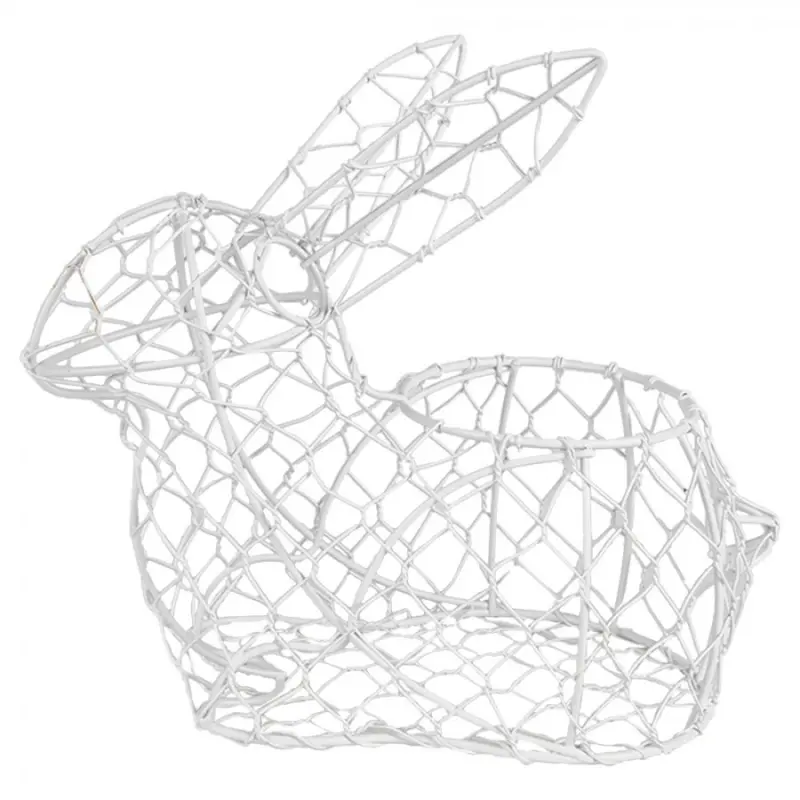 Bílý kovový velikonoční košík králík – 22 cm