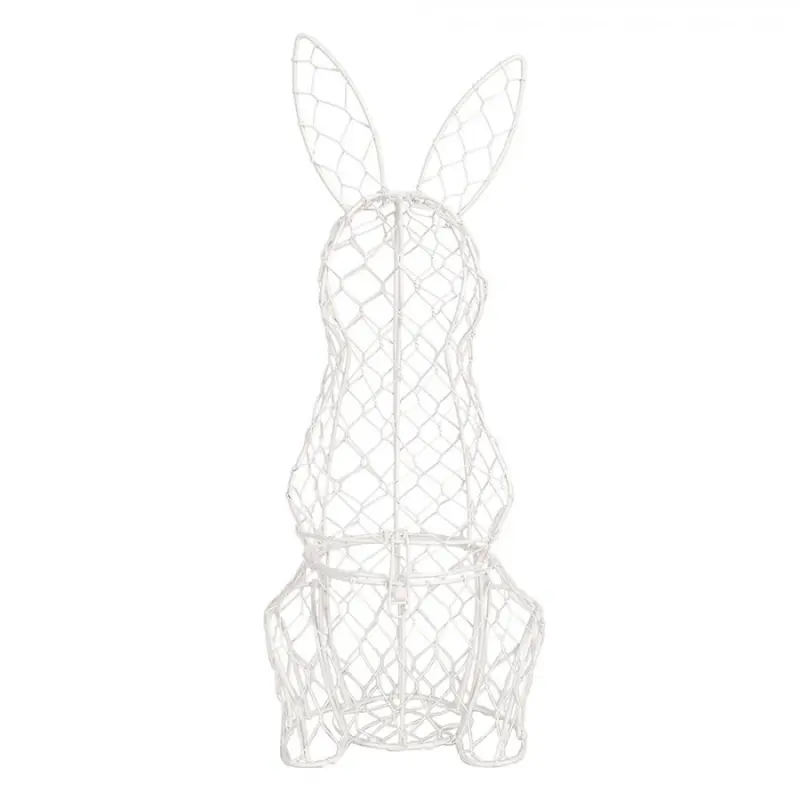 Bílý kovový velikonoční košík králík – 39 cm