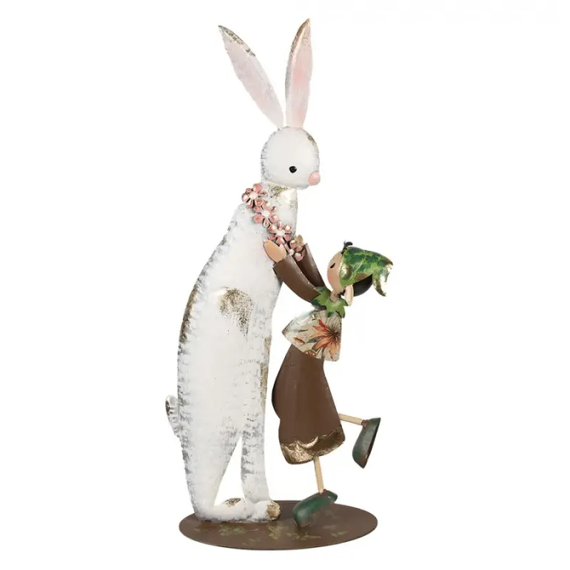 Bílá kovová dekorativní figurka králík – 57 cm