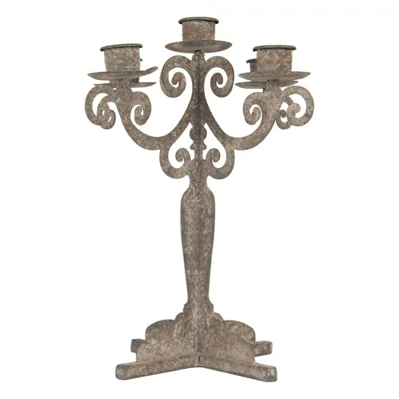 Šedý antik kovový svícen na 5 úzkých svíček Triento - 26*26*35 cm Clayre & Eef
