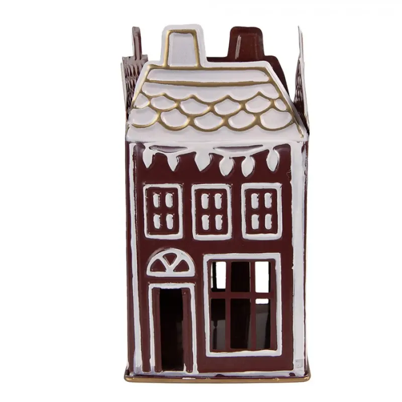 Červený kovový svícen na čajovou svíčku domeček – 12x12x22 cm