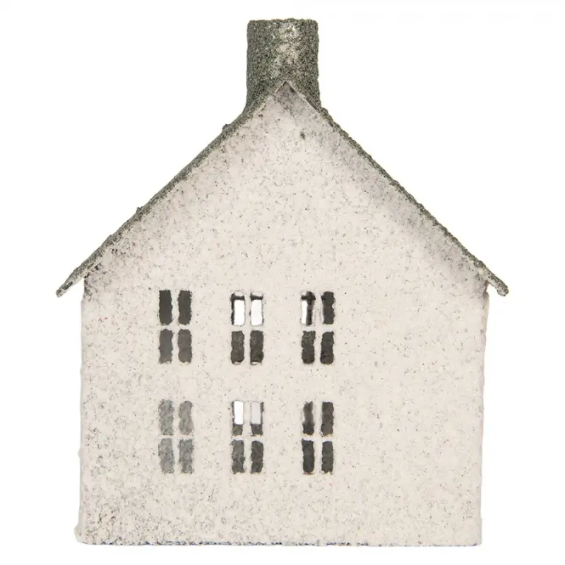 Bílá kovová dekorativní figurka domeček – 12x7x15 cm