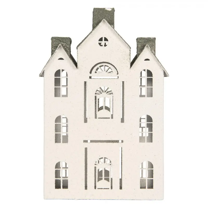 Bílá kovová dekorativní figurka domeček – 25x15x47 cm