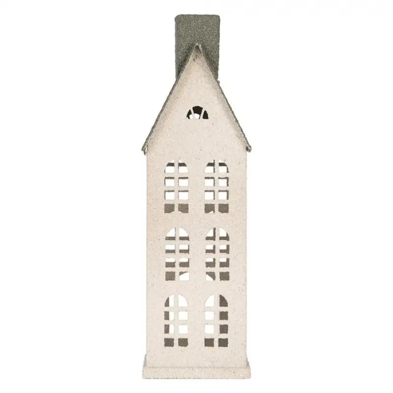 Bílá kovová dekorativní figurka domeček – 17x8x38 cm