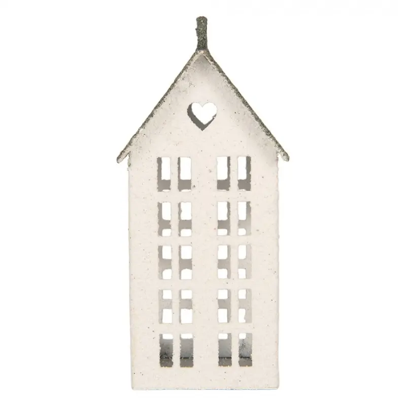 Bílá kovová dekorativní figurka domeček – 7x5x15 cm