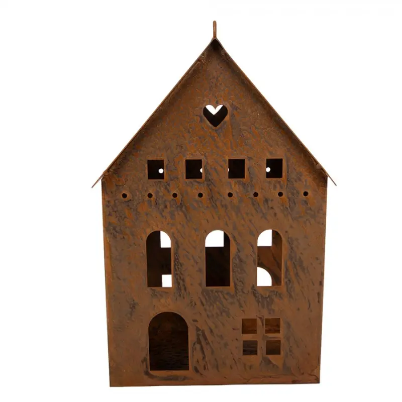 Hnědá kovová dekorativní figurka domeček – 20x12x29 cm