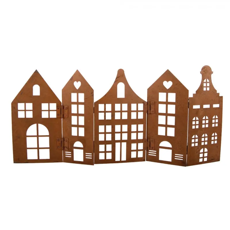 Hnědá kovová dekorativní figurka domeček – 45x1x21 cm