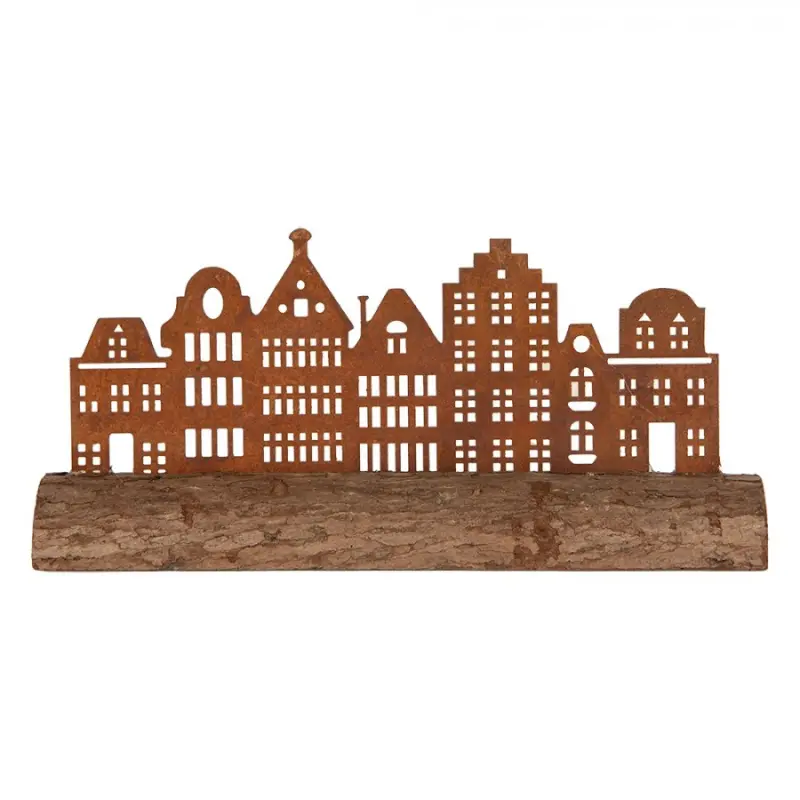 Hnědá kovová dekorativní figurka domeček – 25x5x8 cm
