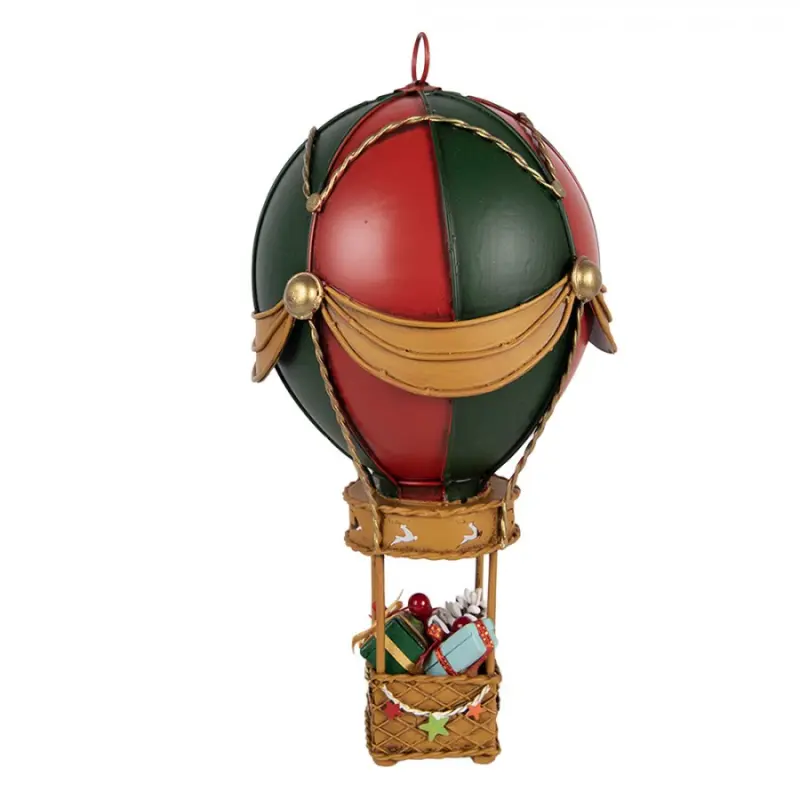 Červená kovová vánoční dekorace horkovzdušný balón – 12x27 cm