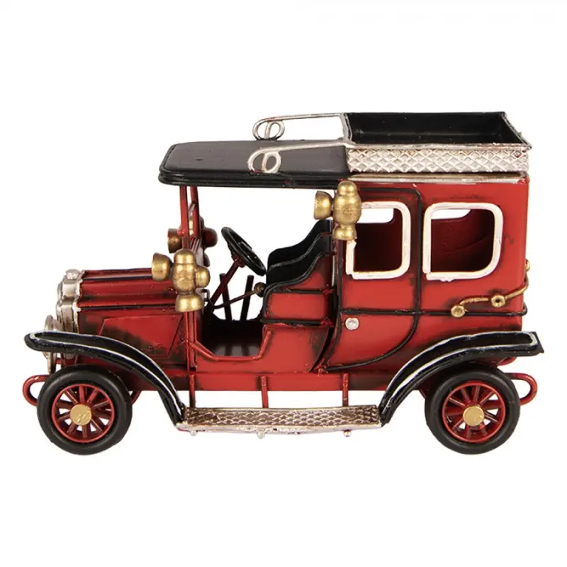 Červená kovová vánoční dekorace auto – 16x8x10 cm