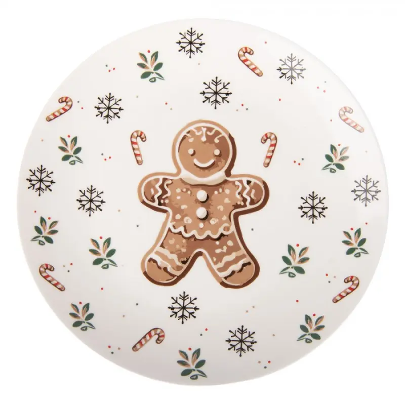 Porcelánový dezertní talířek s perníčkem Gingerbread Magic - Ø 20*2 cm Clayre & Eef