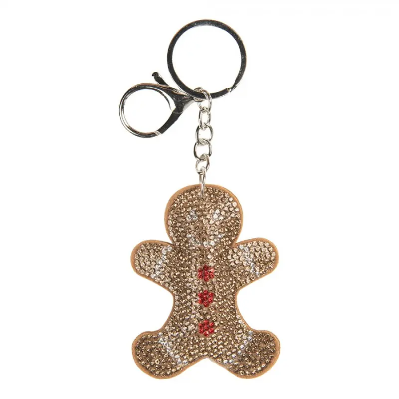 Hnědý přívěšek na klíče s kamínky perníček Gingerbread - 6*2*13 cm Clayre & Eef