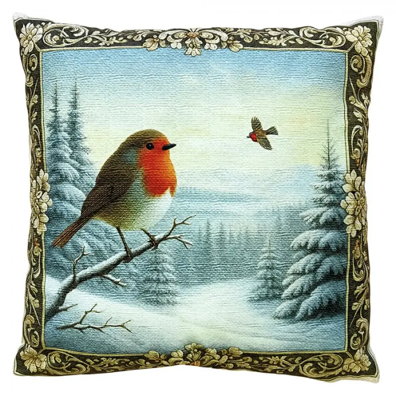 Modrý dekorativní polštář ptáček – 45x45 cm