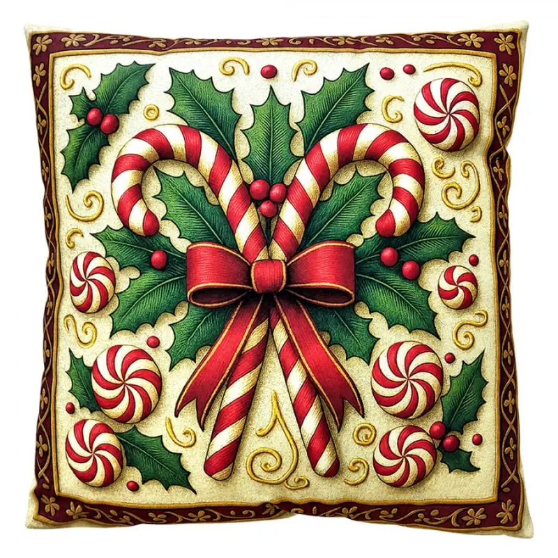 Béžový dekorativní polštář s vánočním motivem – 45x45 cm