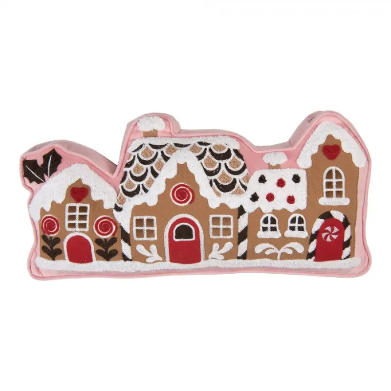 Hnědý dekorativní polštář perníková chaloupka – 50x25x4 cm
