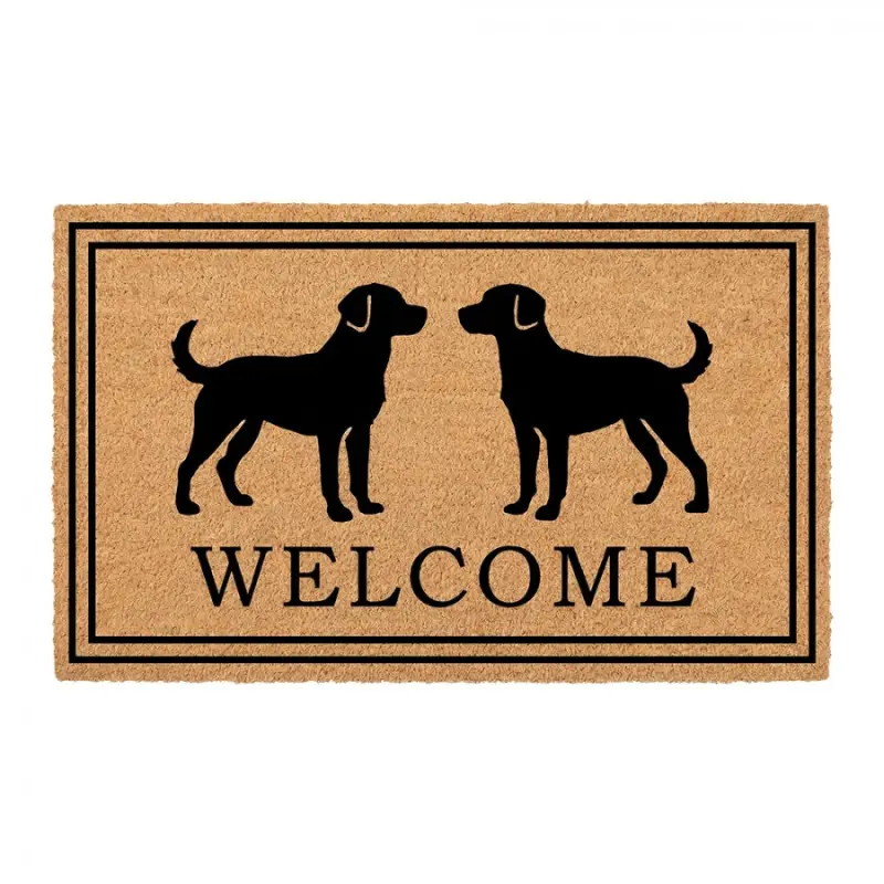 Hnědá kokosová rohožka s pejsky Welcome - 75*45*1 cm Clayre & Eef