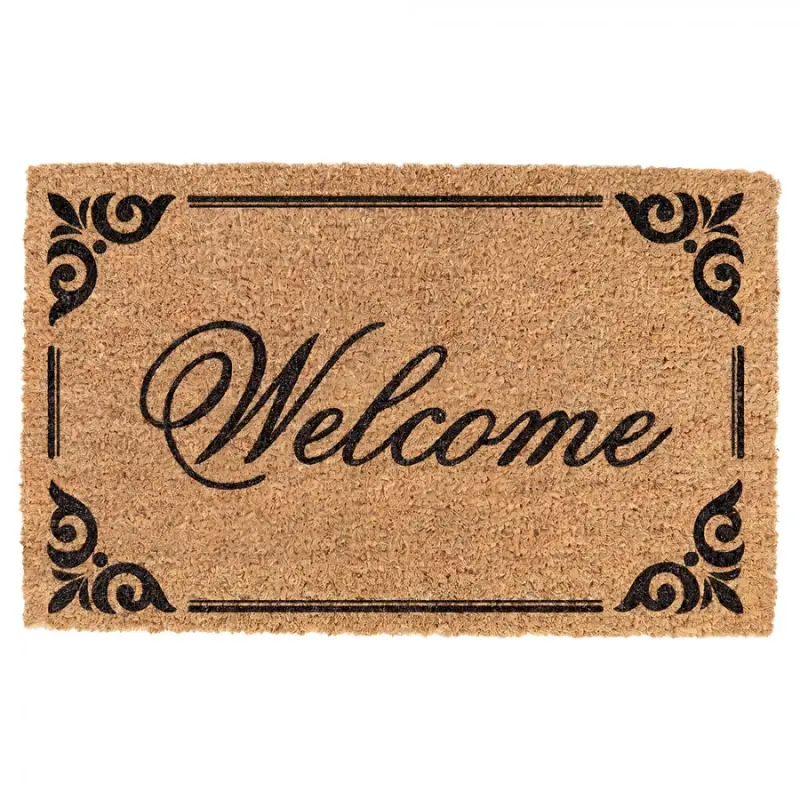 Hnědá kokosová rohožka s ornamenty Welcome - 75*45*1 cm Clayre & Eef