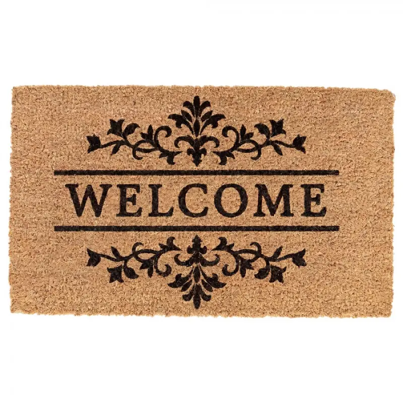 Hnědá kokosová rohožka s ornamenty Welcome - 75*45*1 cm Clayre & Eef