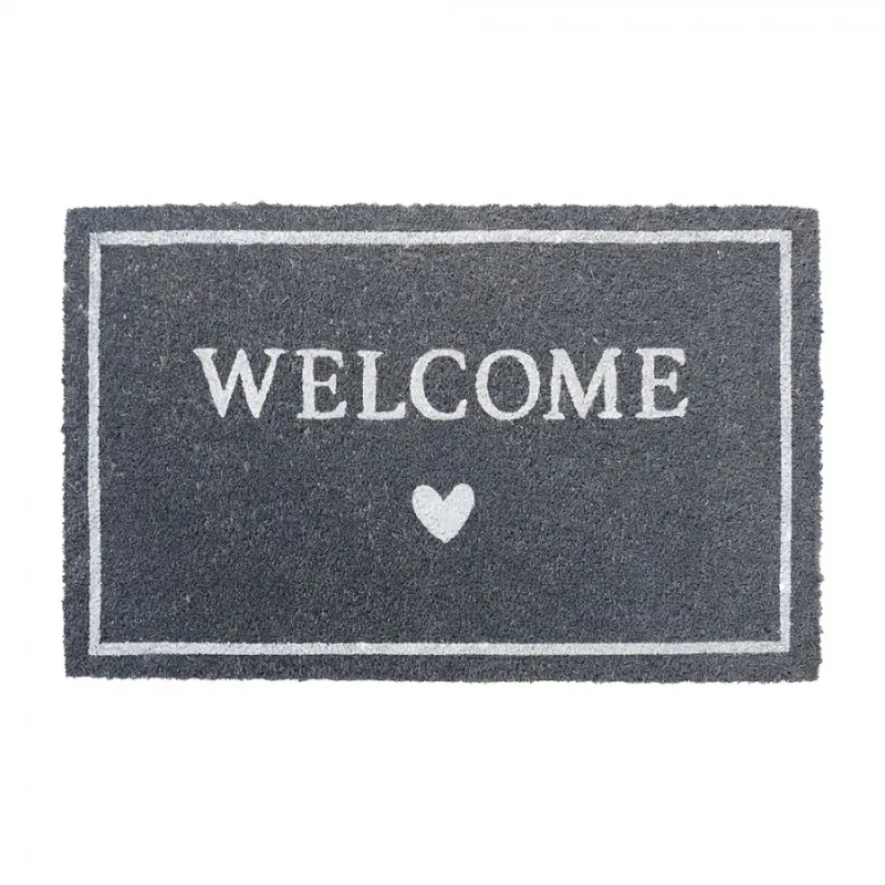 Šedá kokosová rohožka se srdíčkem Welcome  - 75*45*1 cm Clayre & Eef