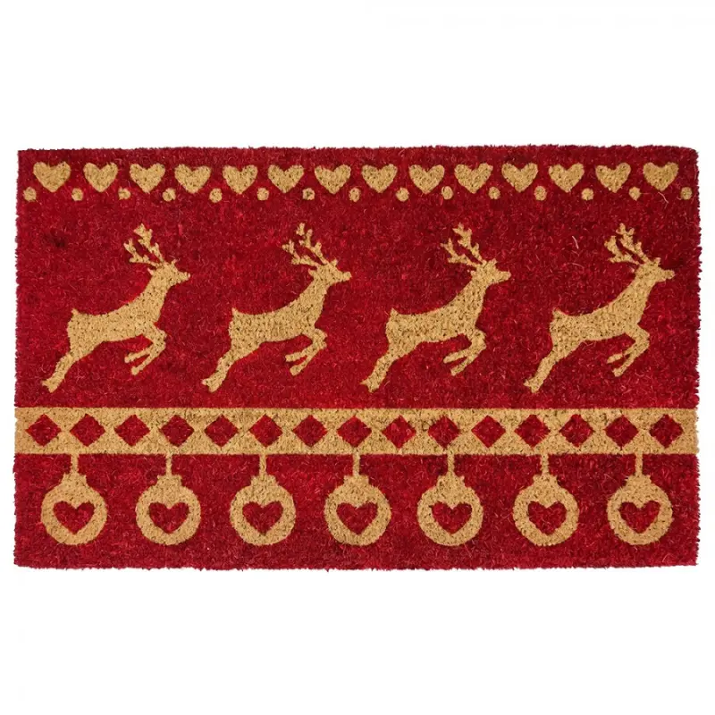 Hnědá kokosová rohožka s jelenem Nordic Christmas