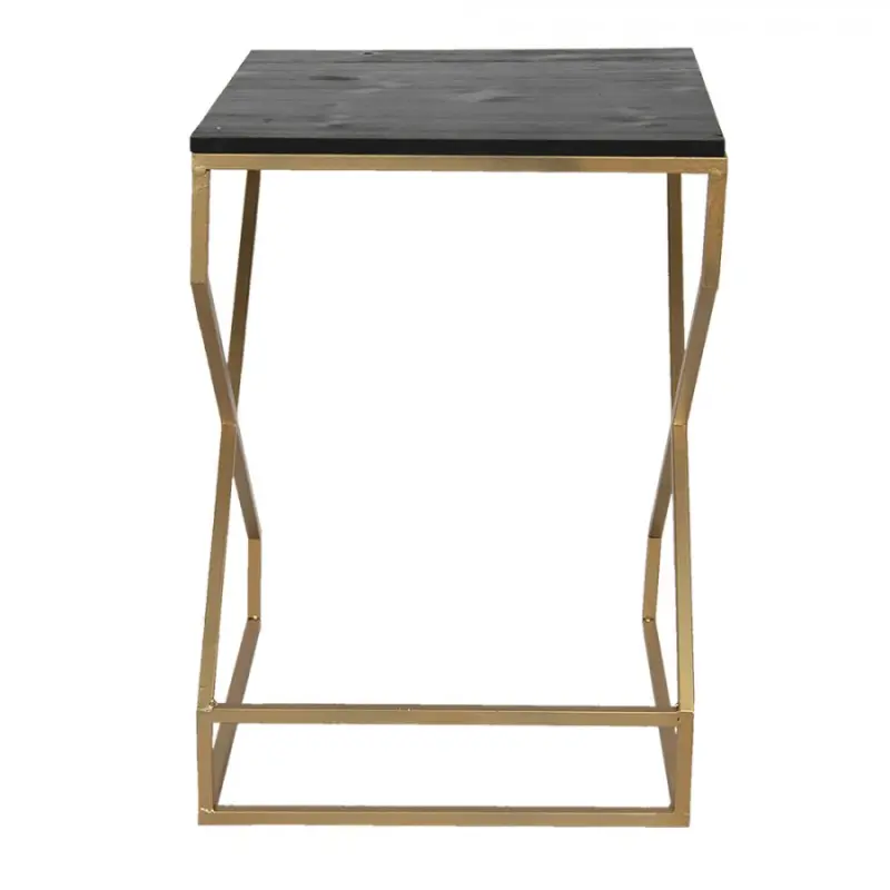 Zlatý kovový odkládací stolek Freerk s černou deskou – 40x40x55 cm