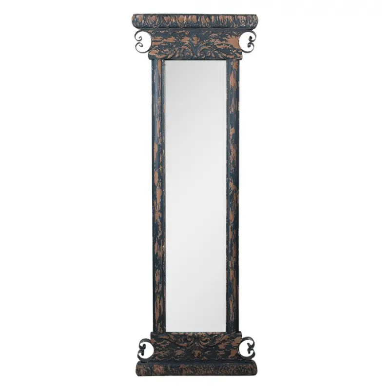 Modro-hnědé antik dřevěné nástěnné zrcadlo Mariele – 45x4x131 cm
