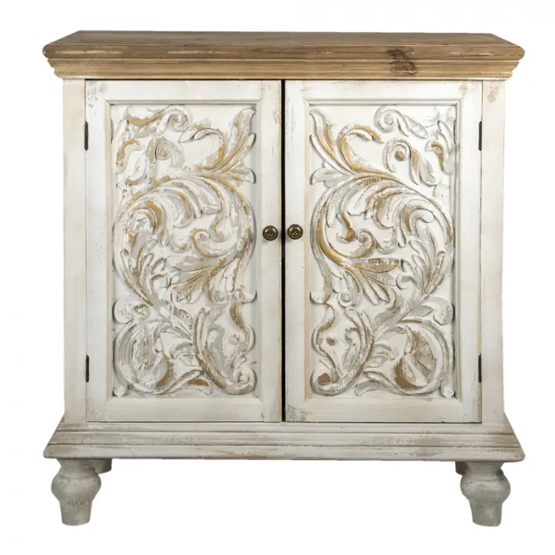 Dřevěná bílo hnědá vintage skříňka Cathalijne – 91x38x100 cm