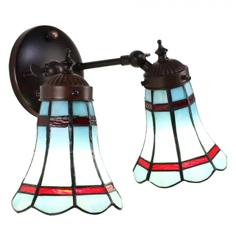 Nástěnná Tiffany lampa 2 stínidla červené pruhy RedLine - 30*23*23 cm E14/max 2*25W Clayre & Eef