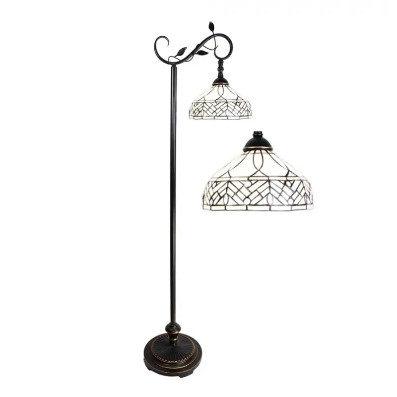 Bílá stojací Tiffany lampa kamínky a ornamenty - 36*25*152 cm E27/max 1*60W Clayre & Eef