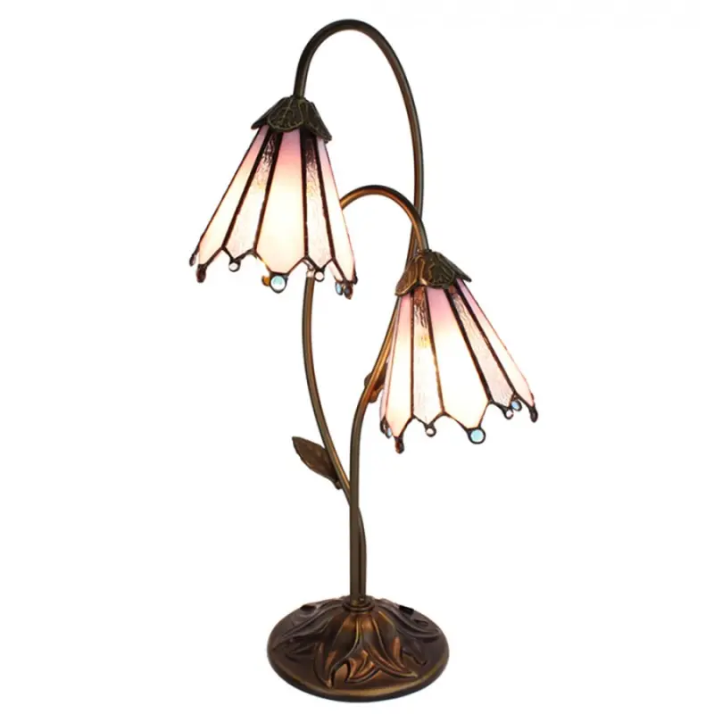 Stolní lampa Tiffany Flowerbell pink - 35*18*61 cm E14/max 2*25W Clayre & Eef