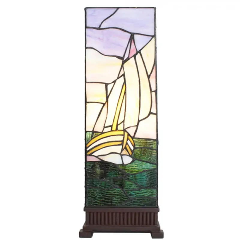 Stolní lampa Tiffany s plachetnicí Viw – 18x18x48 cm